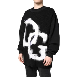 Black Cotton Logo Print Men Pullover Sweater
