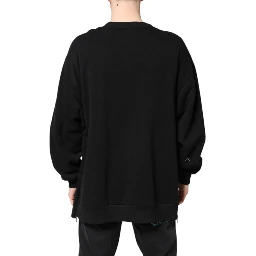 Black Cotton Logo Print Men Pullover Sweater