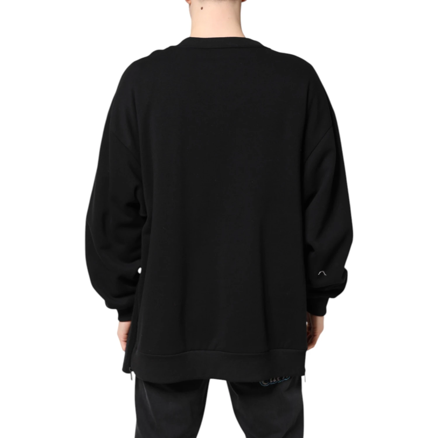 Black Cotton Logo Print Men Pullover Sweater