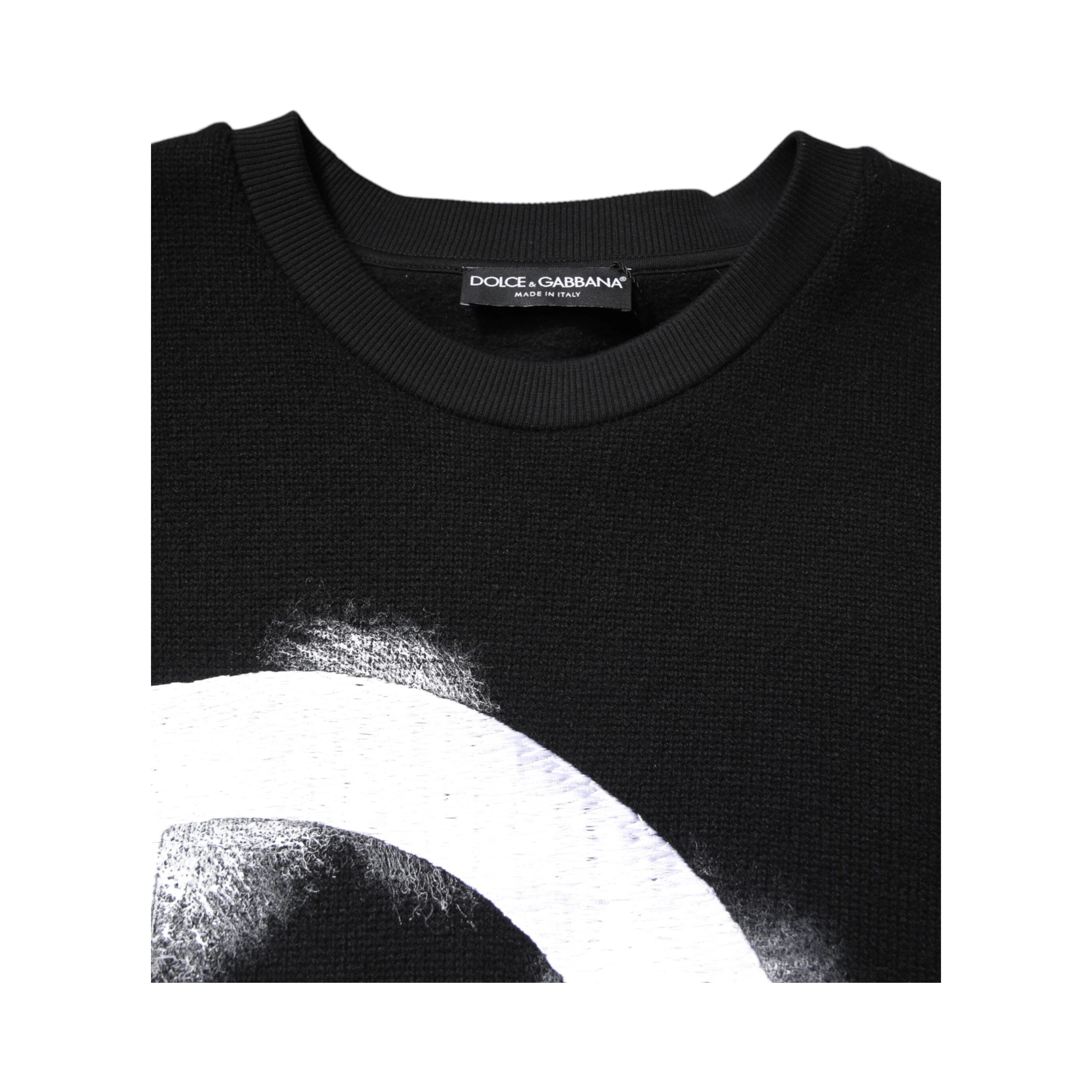 Black Cotton Logo Print Men Pullover Sweater