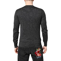 Gray Embroidery Knit Men Pullover Sweater