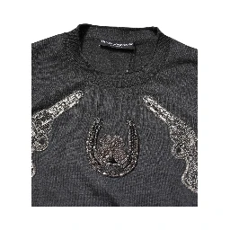 Gray Embroidery Knit Men Pullover Sweater