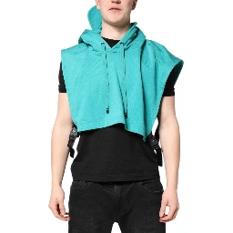 Green Cotton Hooded Men Sportswear Vest Sweater