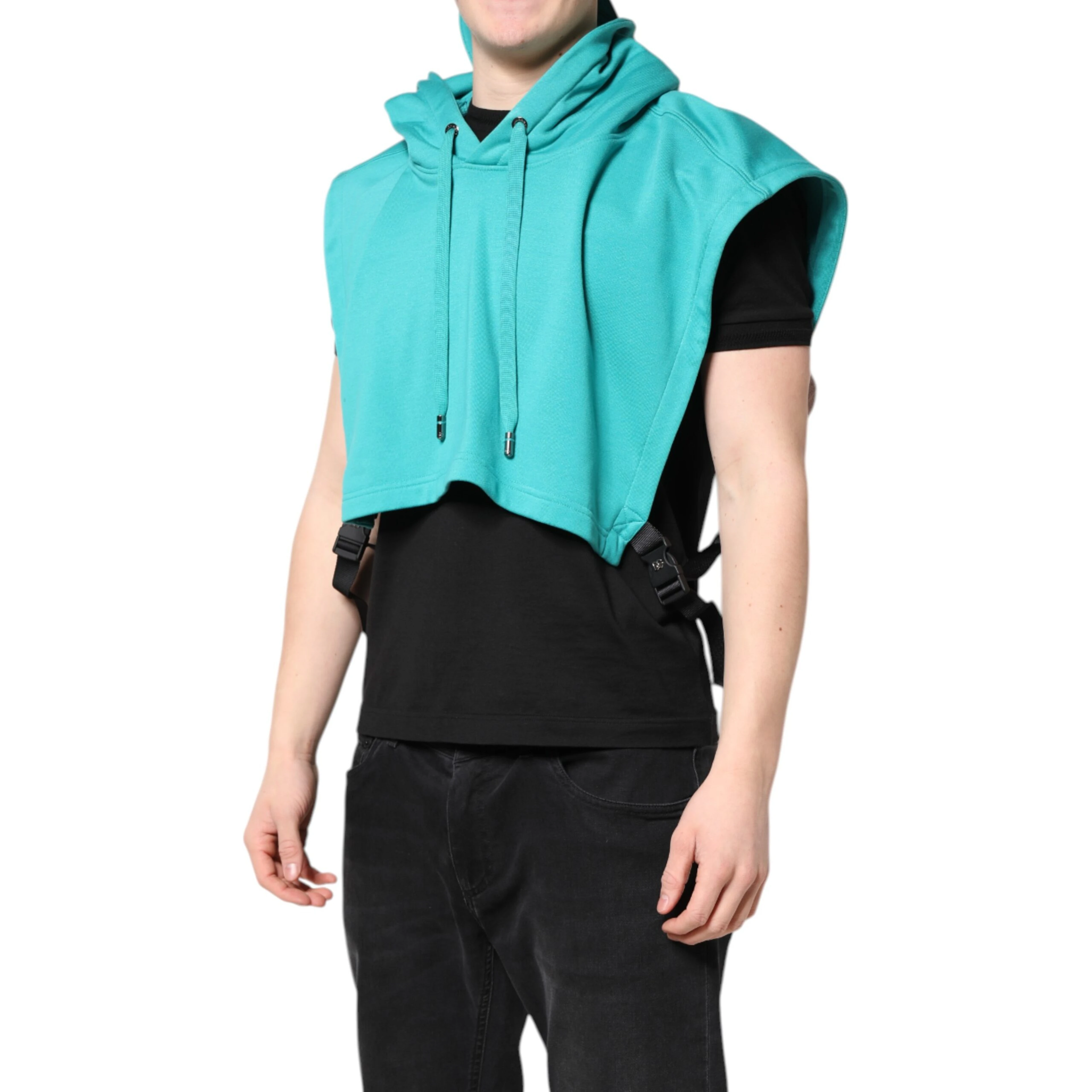 Green Cotton Hooded Men Sportswear Vest Sweater