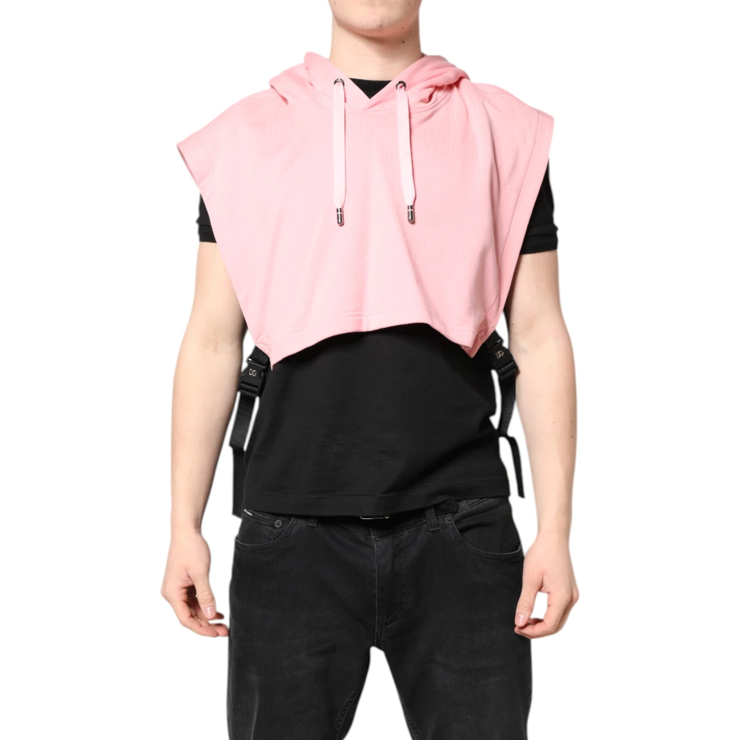 Pink Cotton Hooded Men Sportswear Vest Sweater