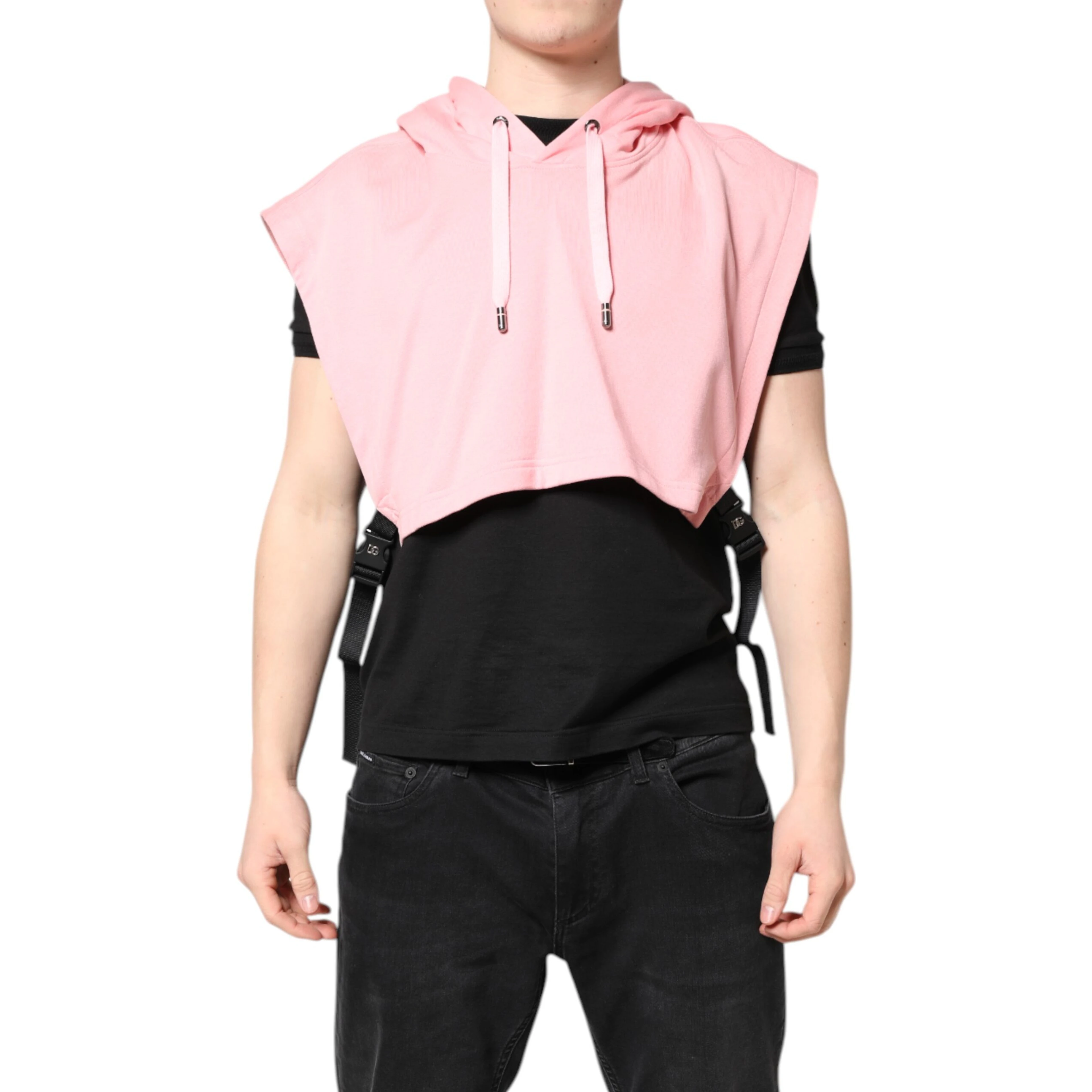 Pink Cotton Hooded Men Sportswear Vest Sweater