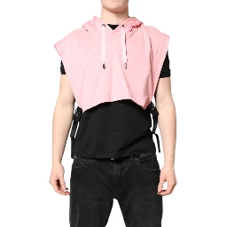 Pink Cotton Hooded Men Sportswear Vest Sweater