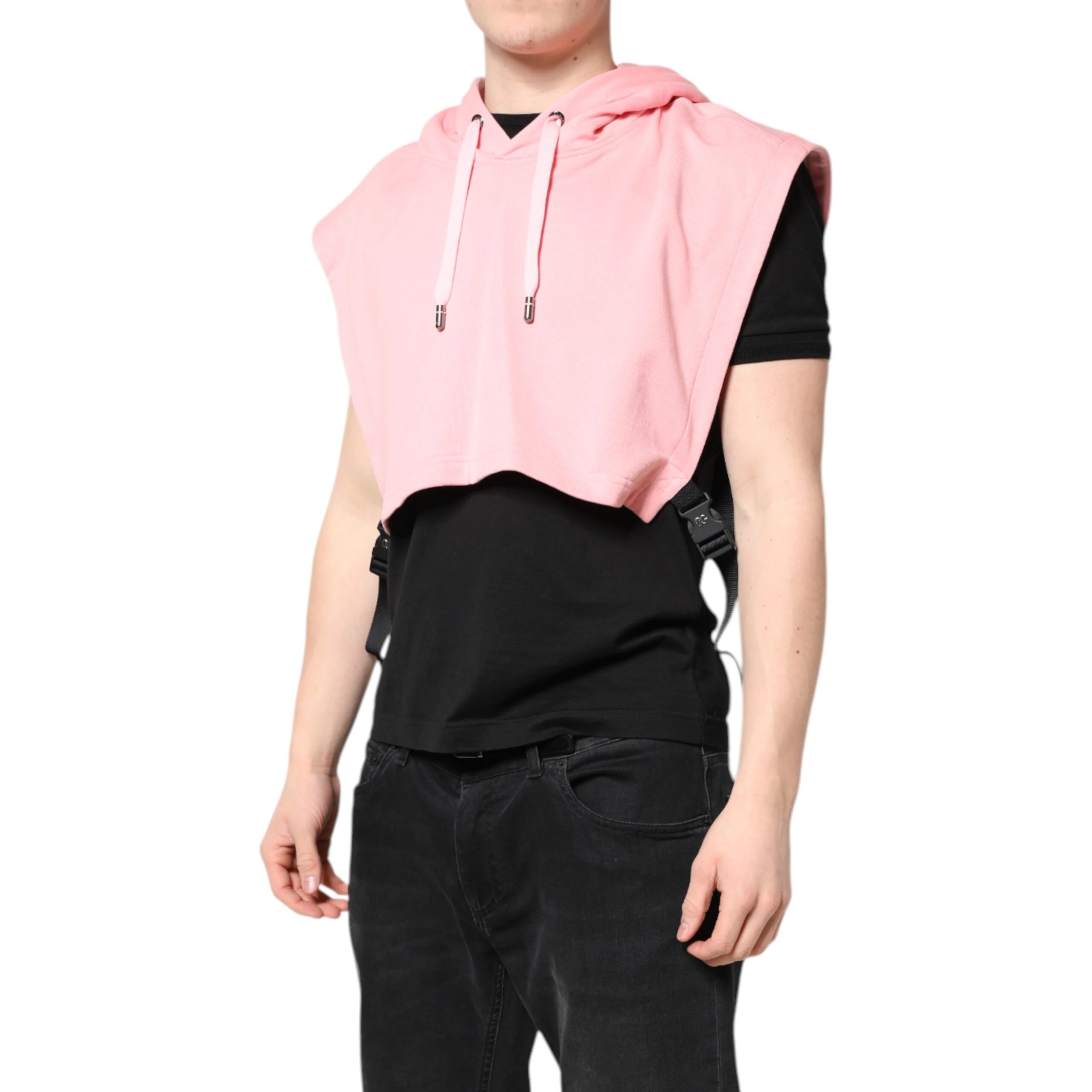 Pink Cotton Hooded Men Sportswear Vest Sweater