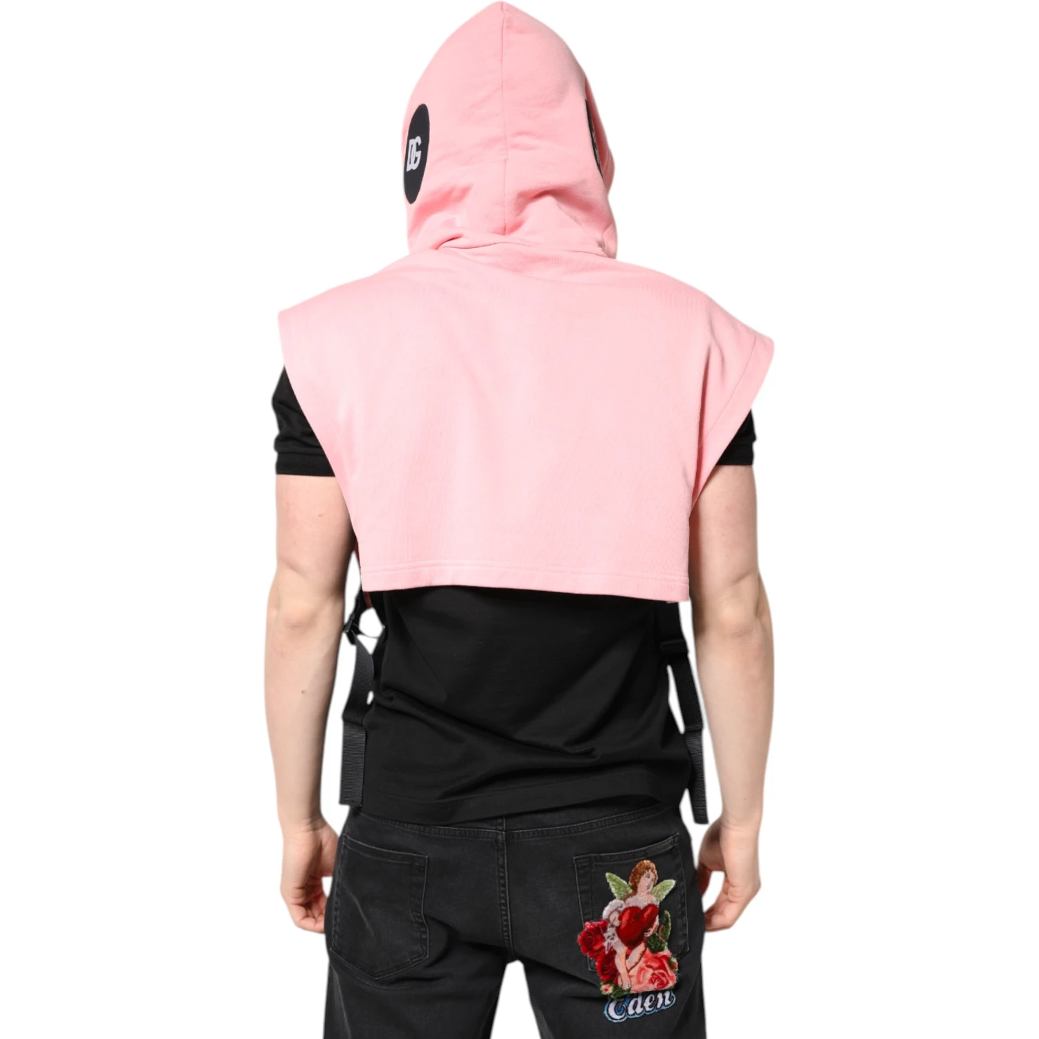 Pink Cotton Hooded Men Sportswear Vest Sweater