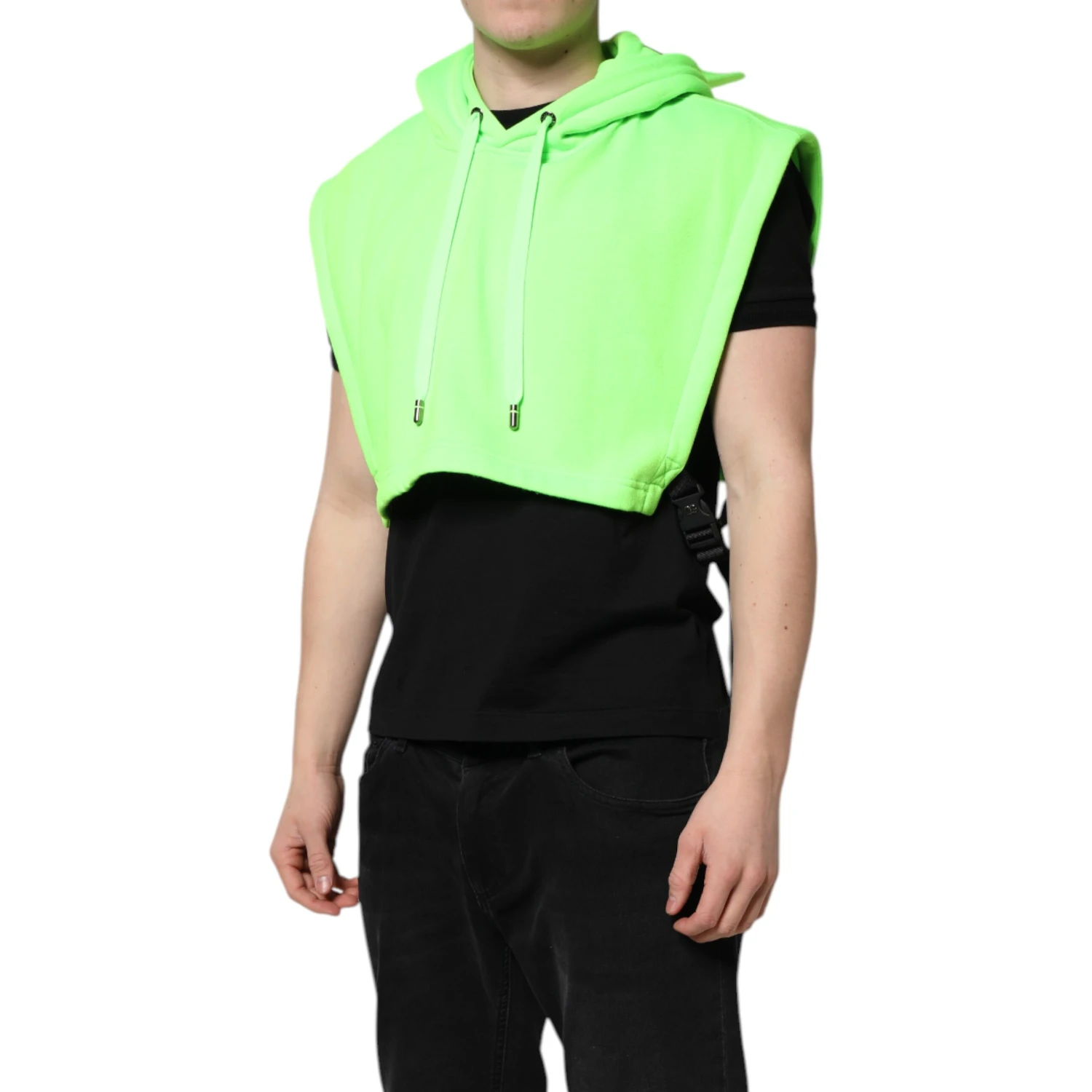 Green Polyester Hooded Sportswear Vest Sweater