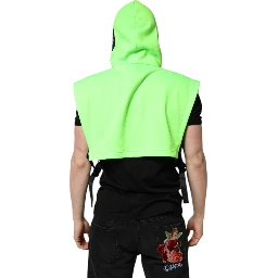 Green Polyester Hooded Sportswear Vest Sweater