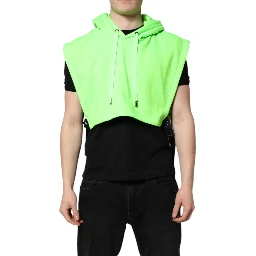 Green Polyester Hooded Sportswear Vest Sweater