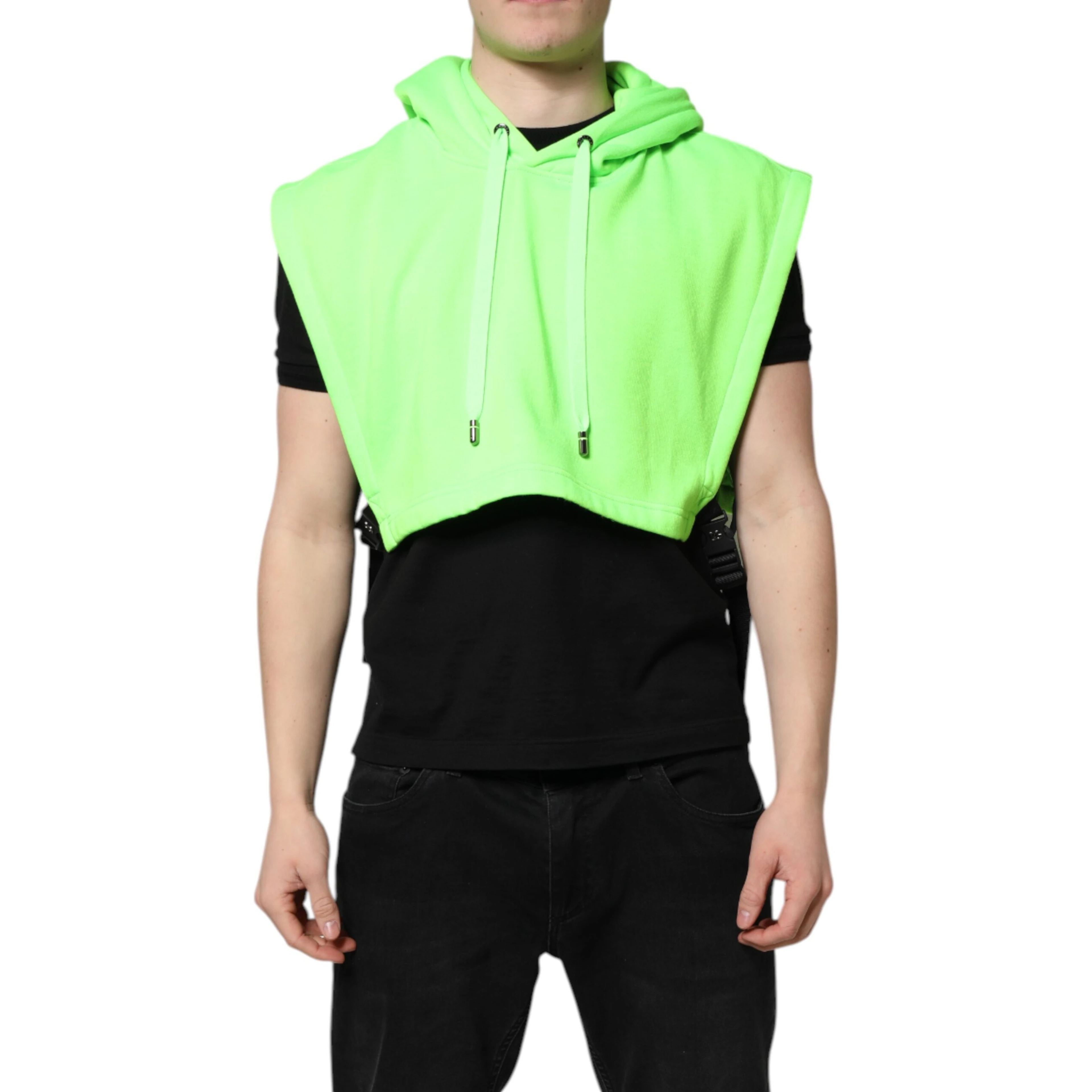 Green Polyester Hooded Sportswear Vest Sweater