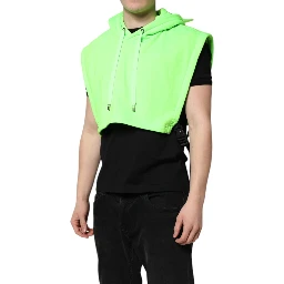 Green Polyester Hooded Sportswear Vest Sweater