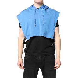 Blue Cotton Hooded Men Sportswear Vest Sweater