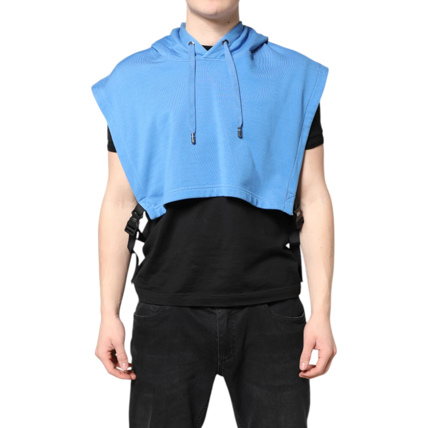 Blue Cotton Hooded Men Sportswear Vest Sweater