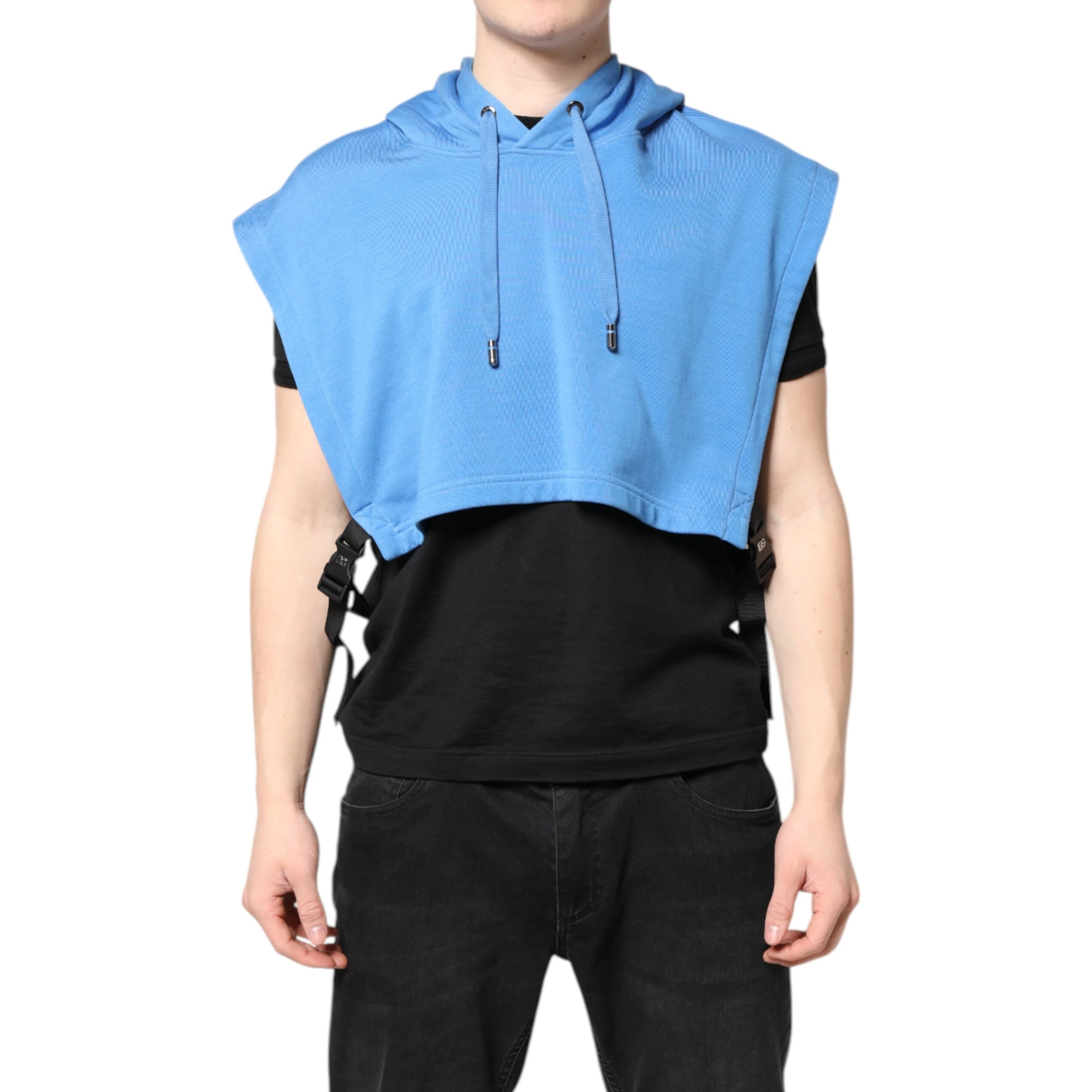 Blue Cotton Hooded Men Sportswear Vest Sweater