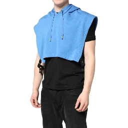 Blue Cotton Hooded Men Sportswear Vest Sweater