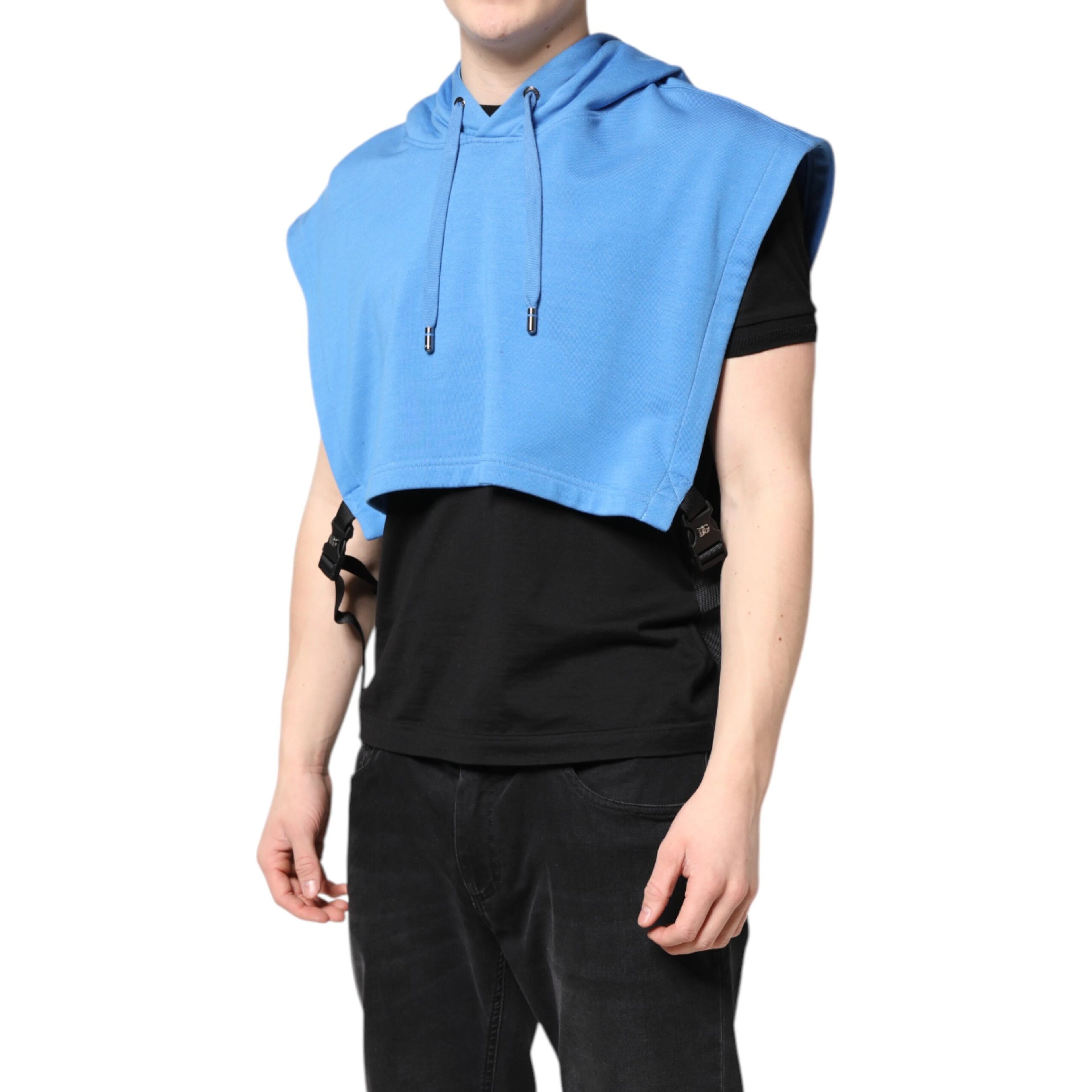 Blue Cotton Hooded Men Sportswear Vest Sweater