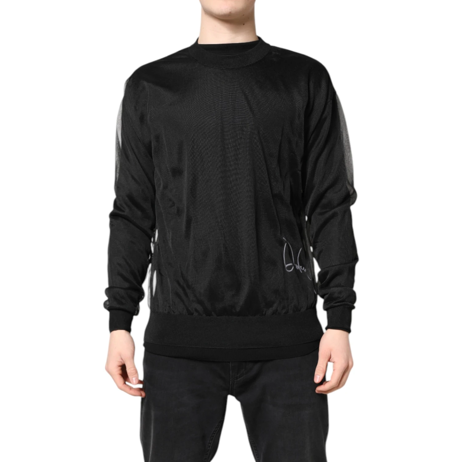 Black Logo Knitted Crewneck Pullover Sweater