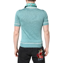 Green Printed Collared Short Sleeve T-shirt