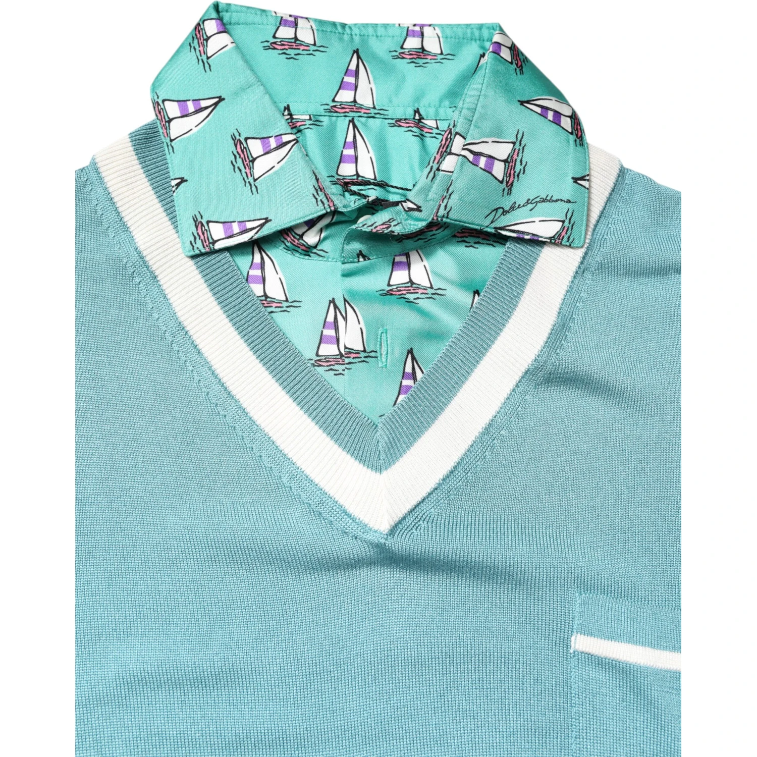 Green Printed Collared Short Sleeve T-shirt