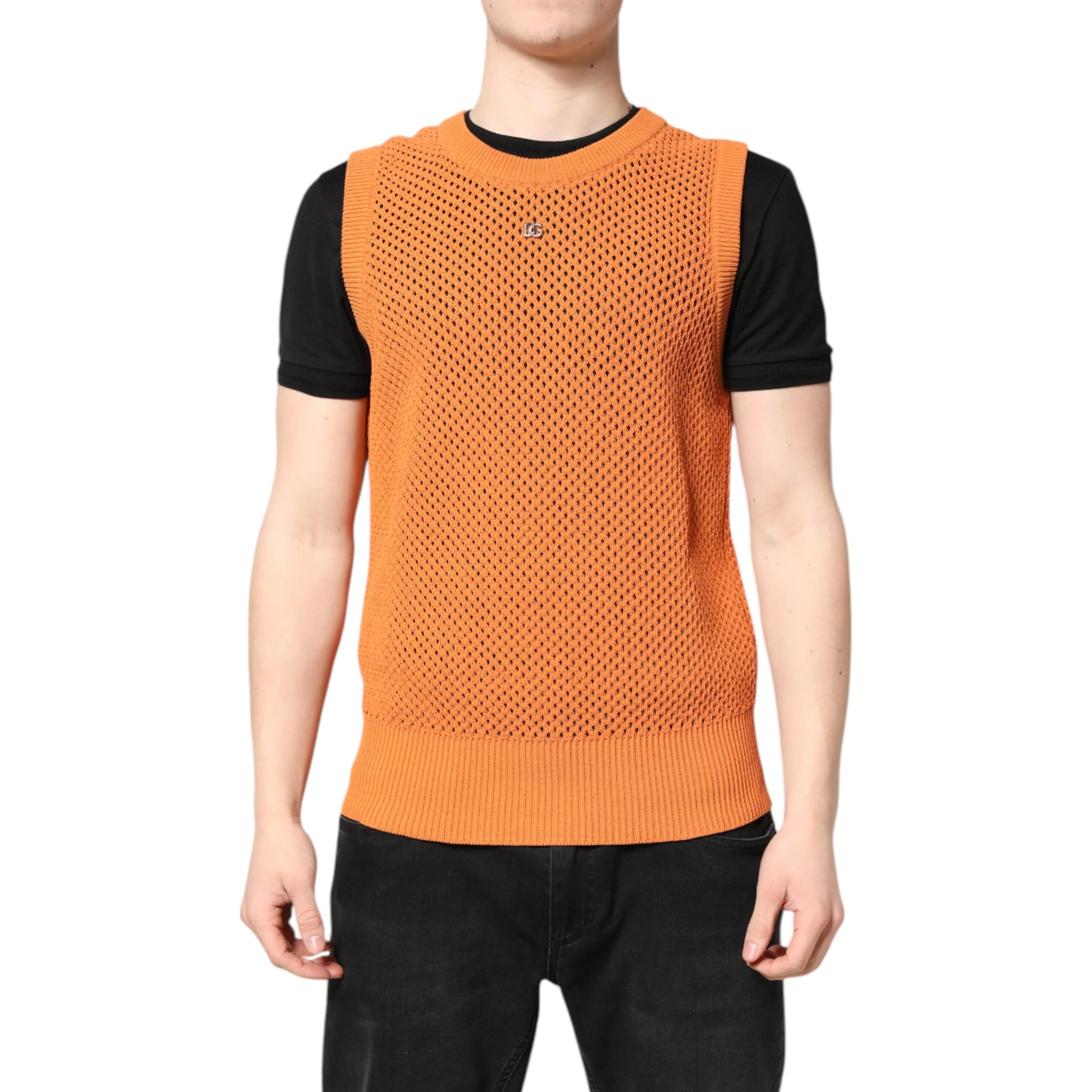 Orange Cashmere Round Neck Sleeveless T-shirt