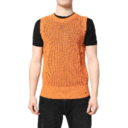Orange Cashmere Round Neck Sleeveless T-shirt