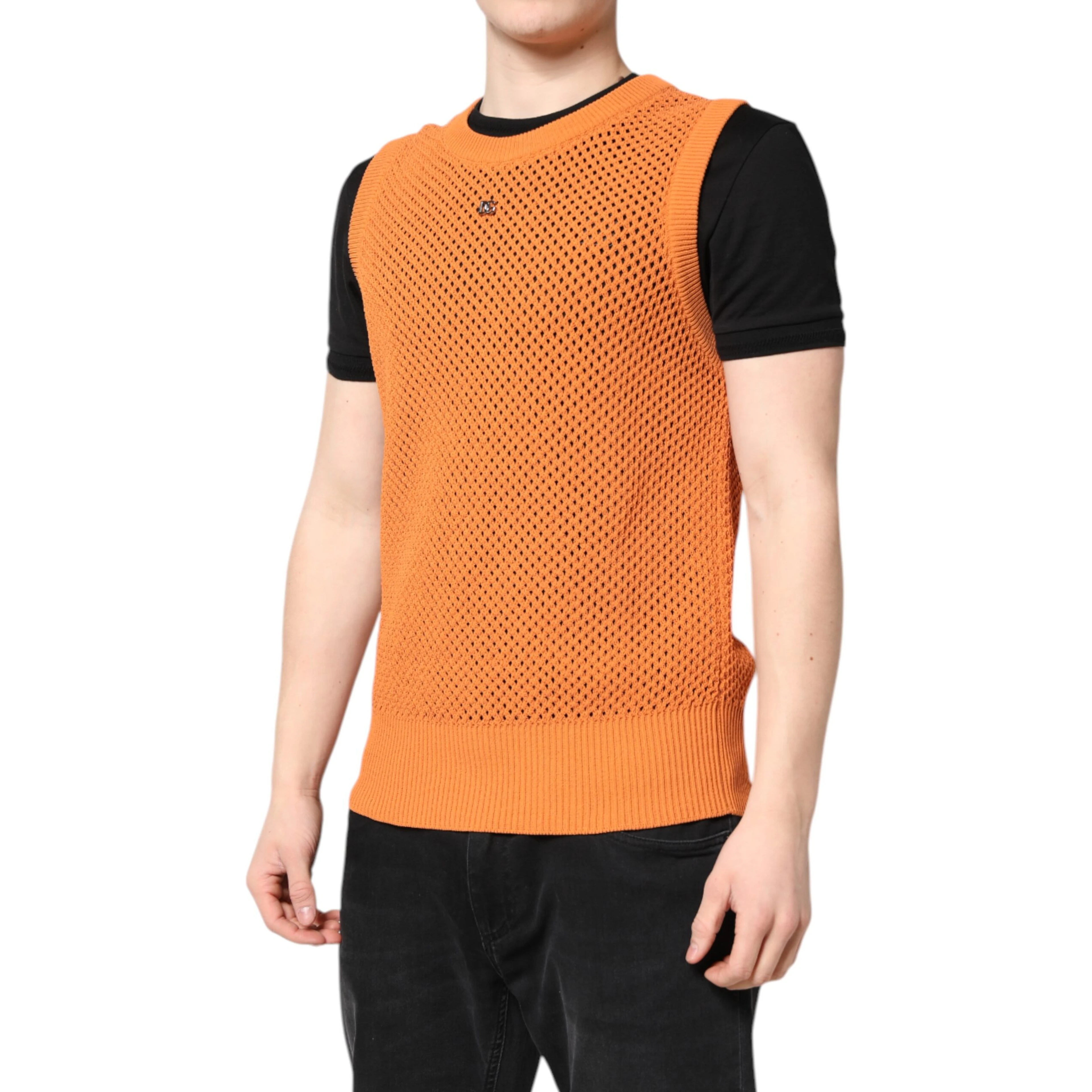 Orange Cashmere Round Neck Sleeveless T-shirt