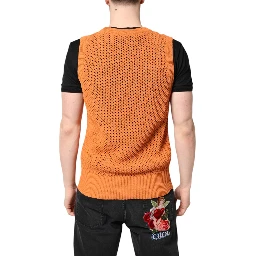 Orange Cashmere Round Neck Sleeveless T-shirt