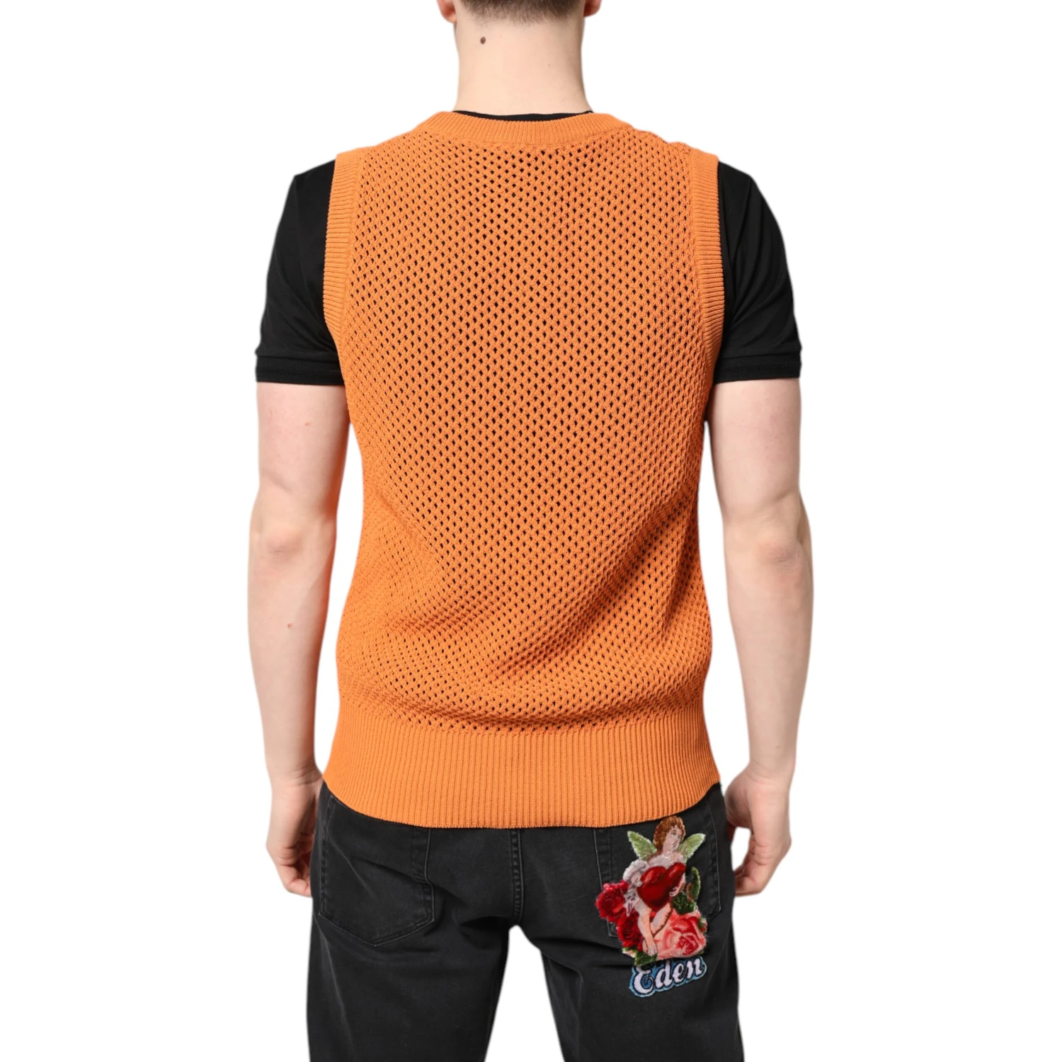 Orange Cashmere Round Neck Sleeveless T-shirt