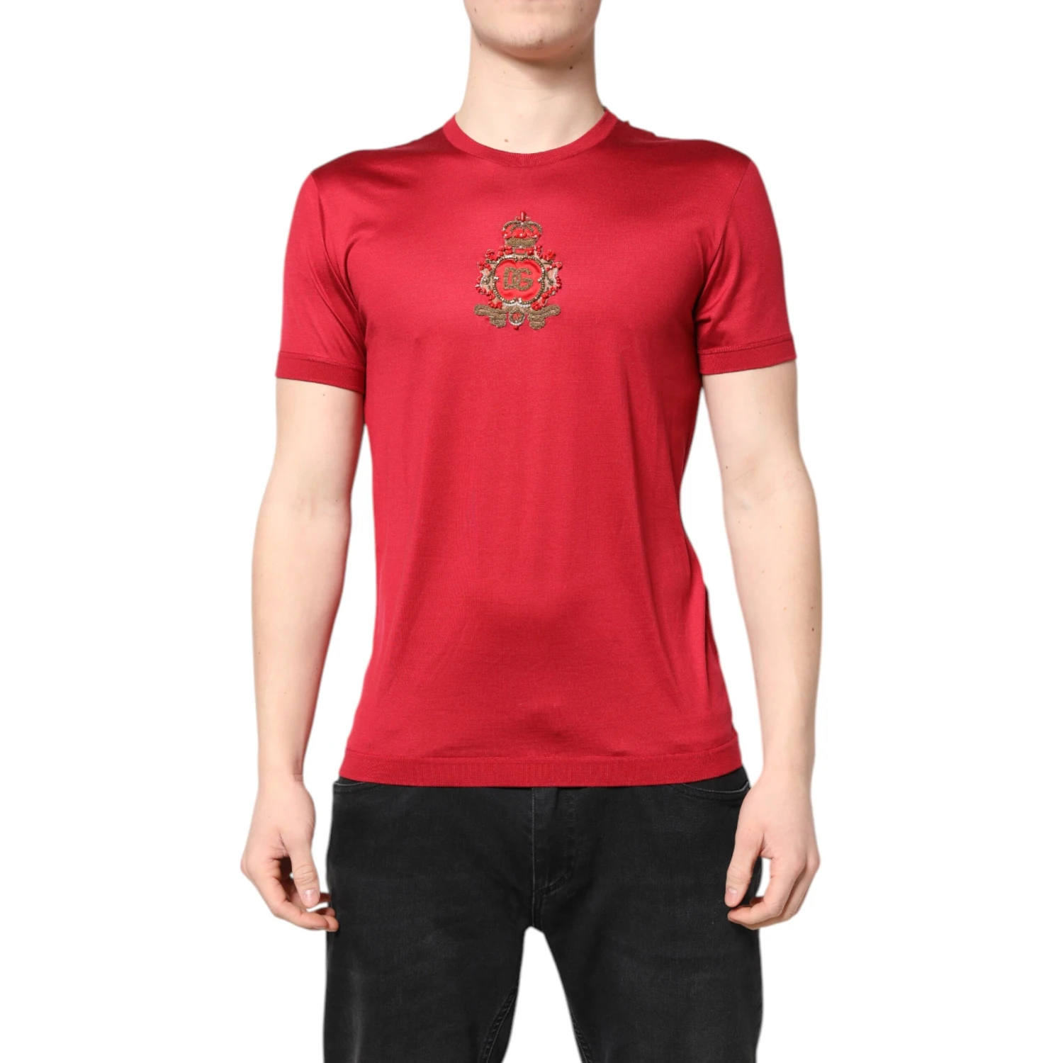 Red Silk DG Crown Logo Short Sleeve T-shirt