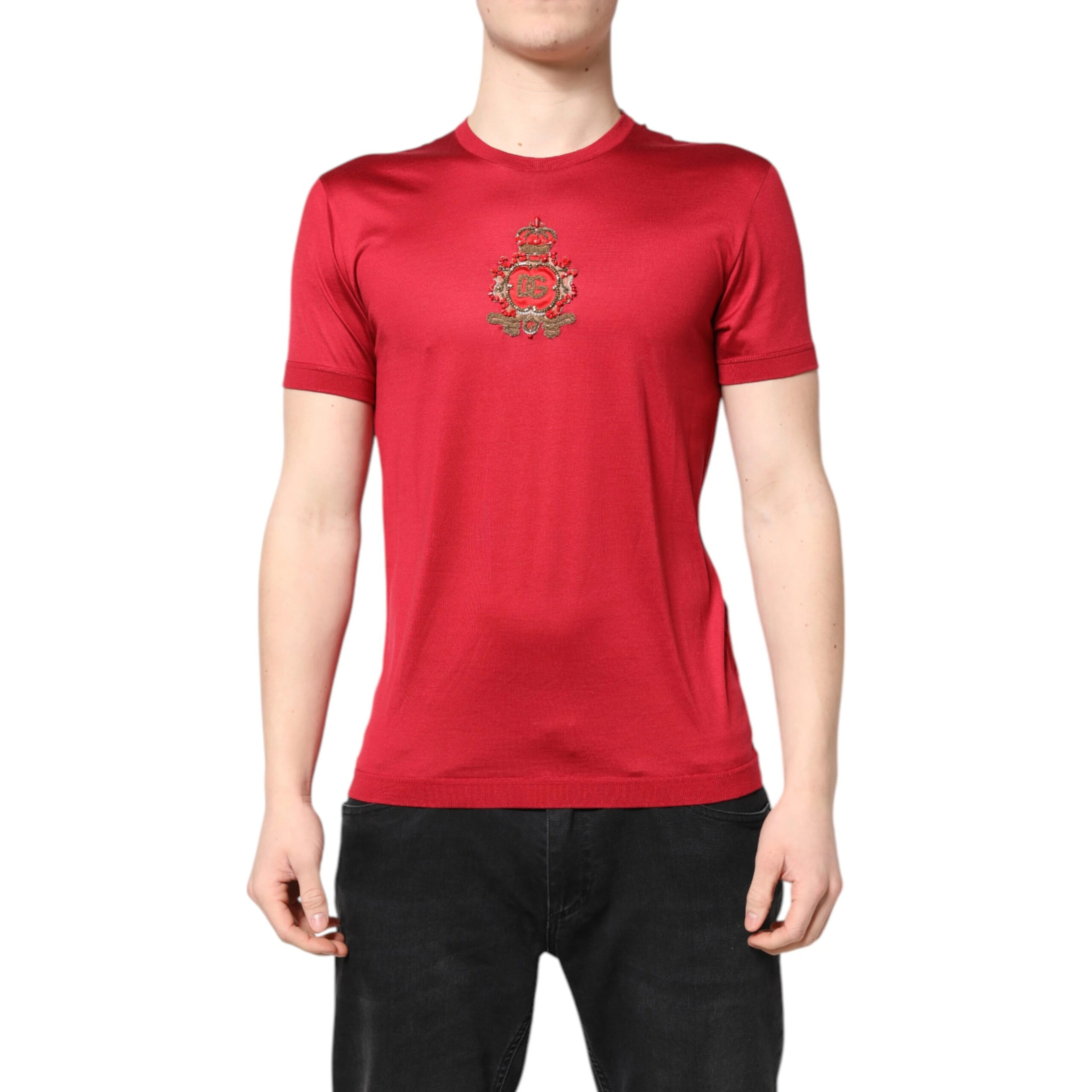 Red Silk DG Crown Logo Short Sleeve T-shirt