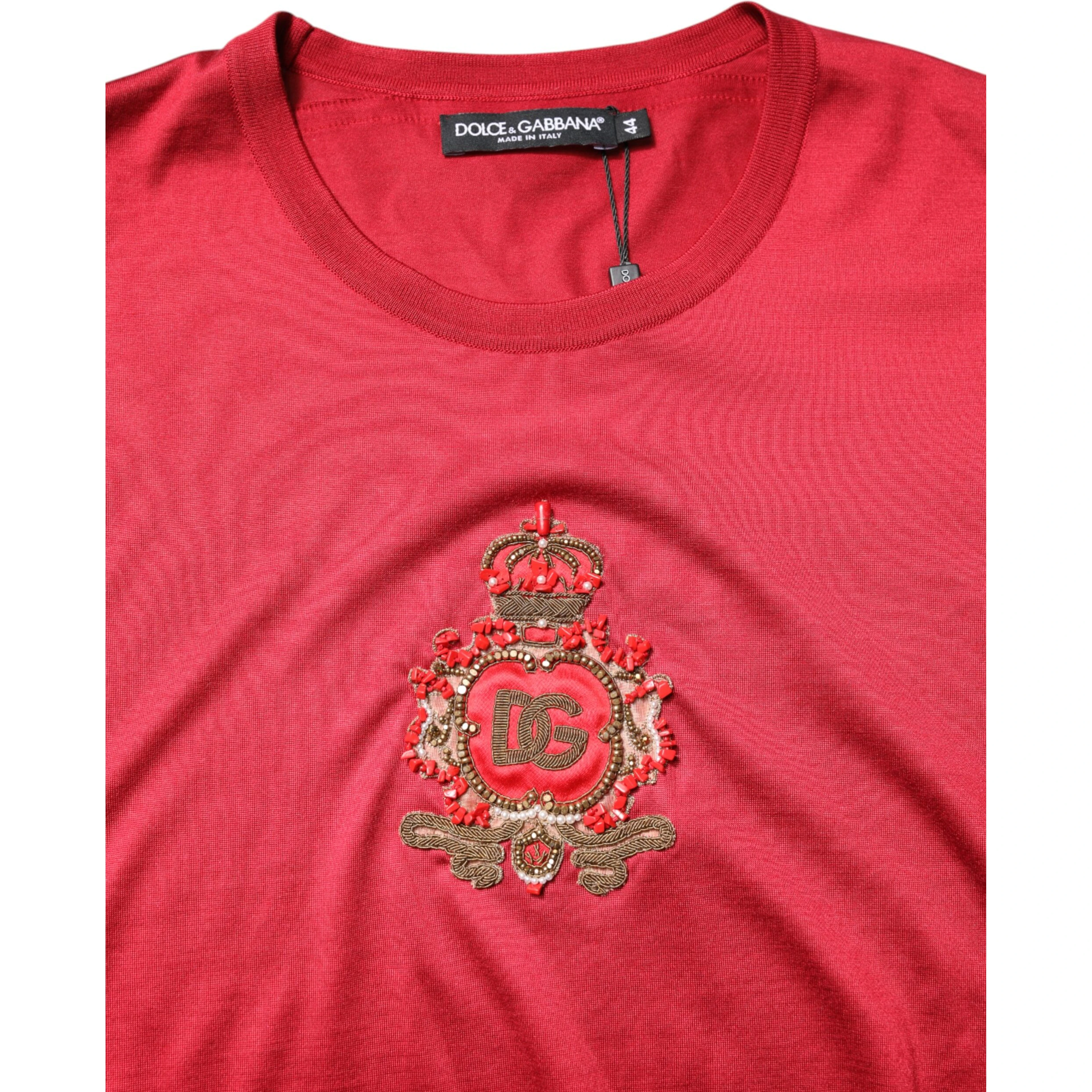 Red Silk DG Crown Logo Short Sleeve T-shirt