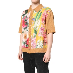Brown Floral Collared Short Sleeve T-shirt