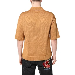 Brown Floral Collared Short Sleeve T-shirt