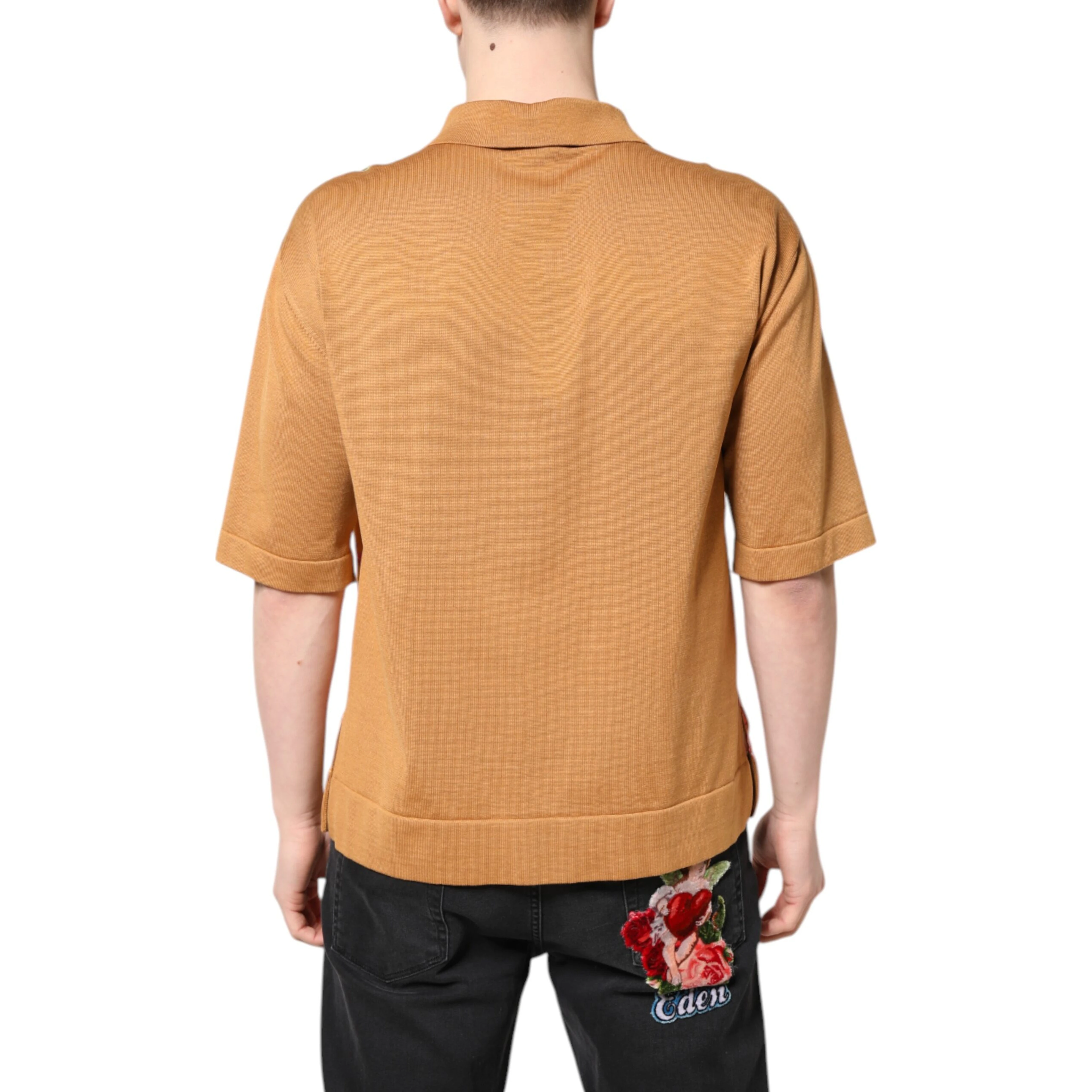 Brown Floral Collared Short Sleeve T-shirt