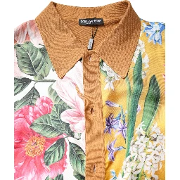 Brown Floral Collared Short Sleeve T-shirt