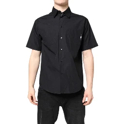 Black Printed Short Sleeves Collared Men Casual Shirt