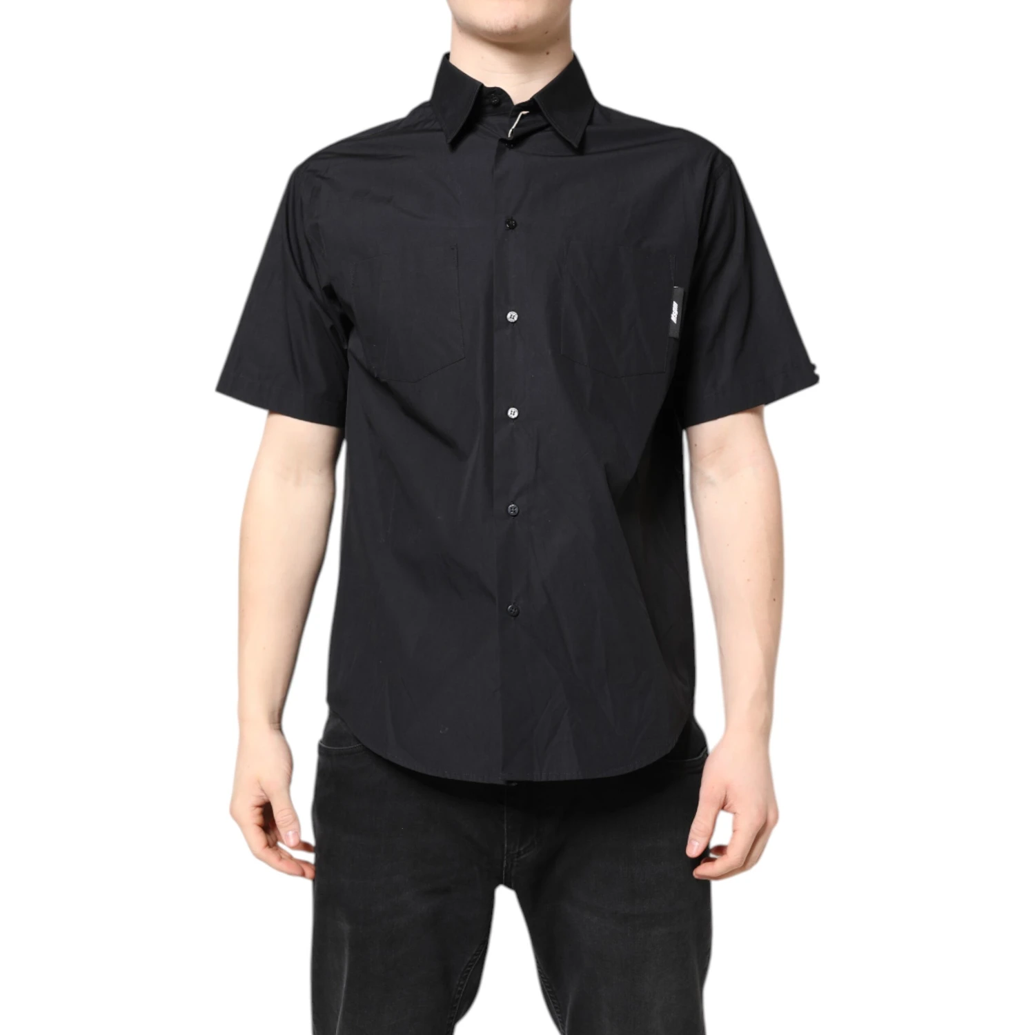 Black Printed Short Sleeves Collared Men Casual Shirt