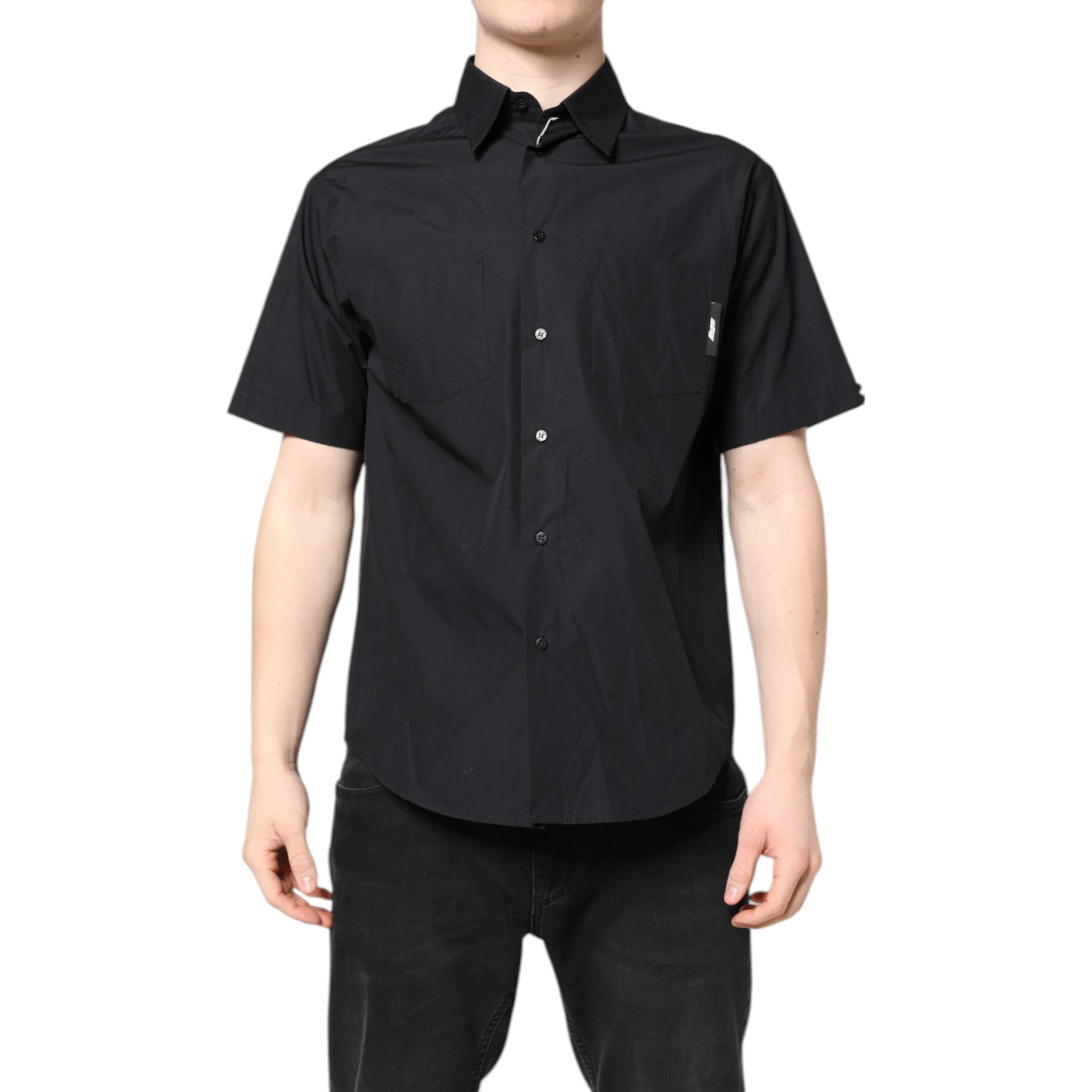Black Printed Short Sleeves Collared Men Casual Shirt