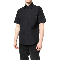 Black Printed Short Sleeves Collared Men Casual Shirt