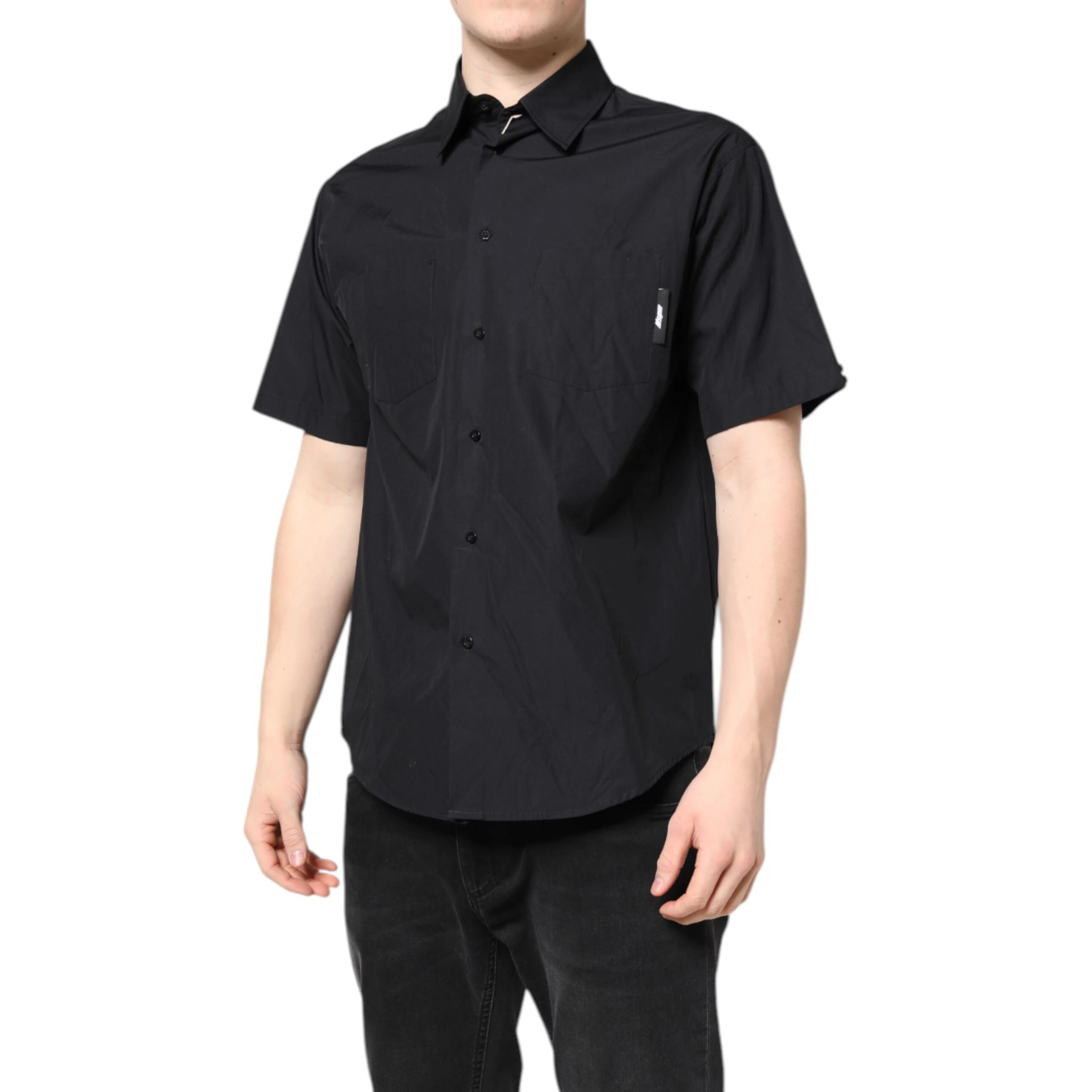 Black Printed Short Sleeves Collared Men Casual Shirt