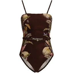 Brown Polyamide One-Piece Swimsuit