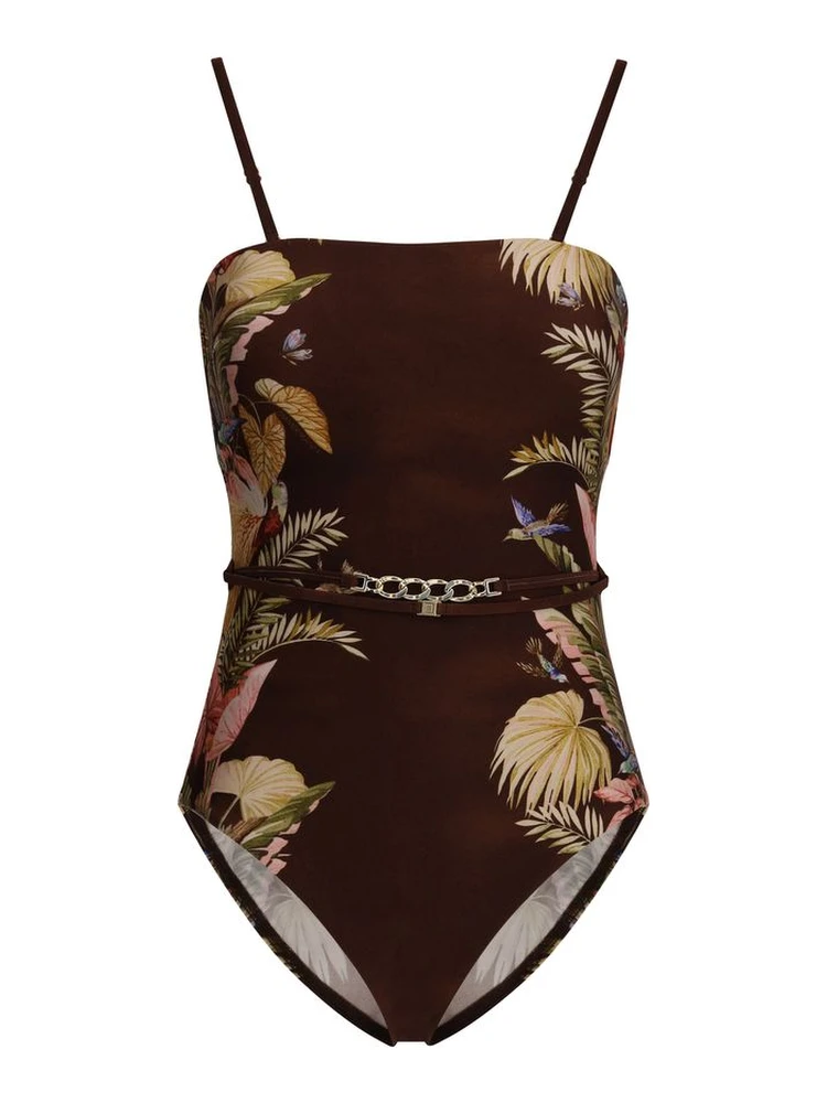 Brown Polyamide One-Piece Swimsuit