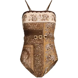 Brown Polyamide One-Piece Swimsuit