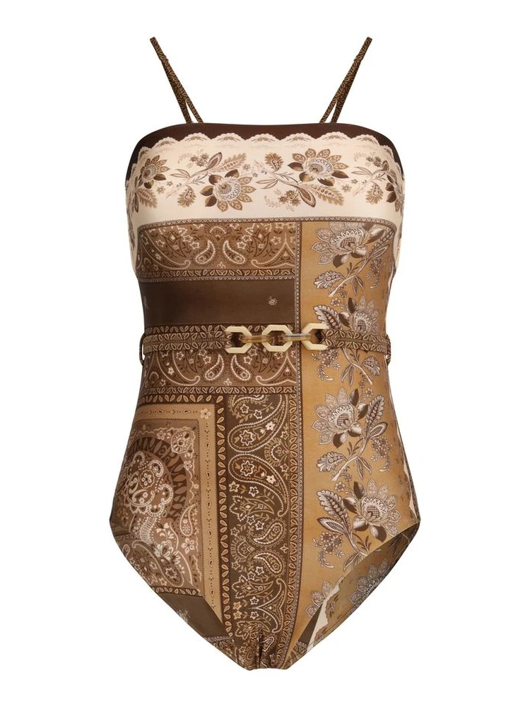 Brown Polyamide One-Piece Swimsuit