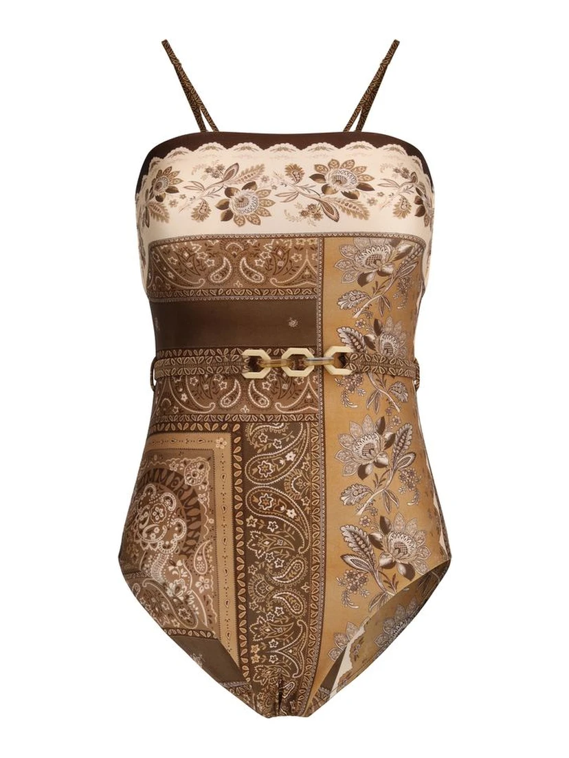 Brown Polyamide One-Piece Swimsuit