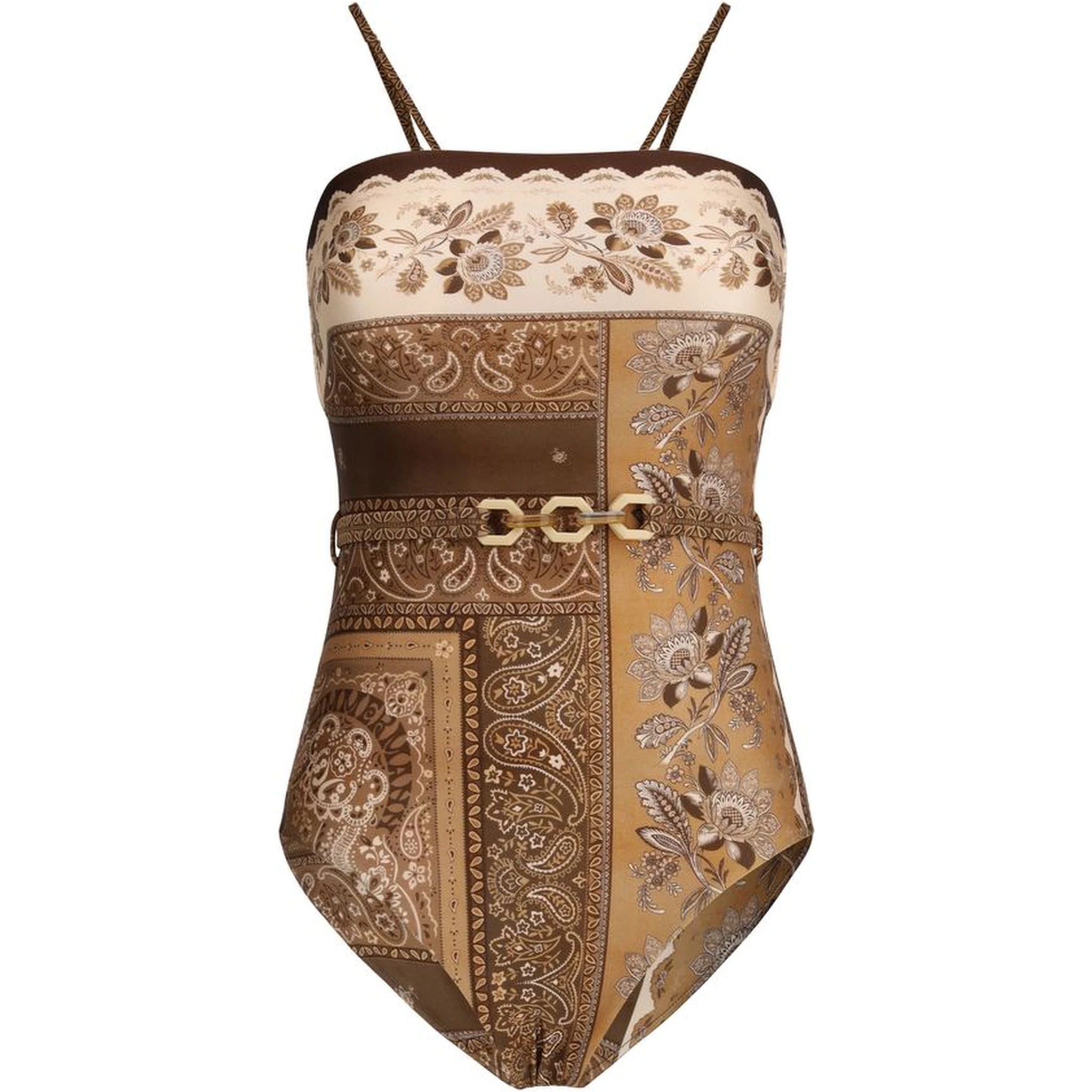 Brown Polyamide One-Piece Swimsuit