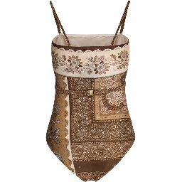 Brown Polyamide One-Piece Swimsuit